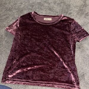 Hollister Velvet Short Sleeve Top in Deep Purple